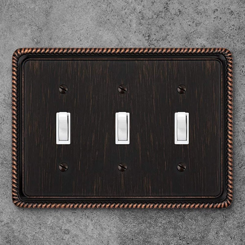 Henne Bery Rope Edge Decorative Wall Plate Switch Plate Outlet Cover (Triple Toggle, Aged Bronze) - Image 4